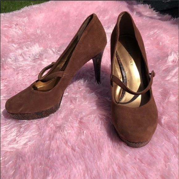 Microsuede/snakeskin print platform stilettos 11 - Picture 1 of 9